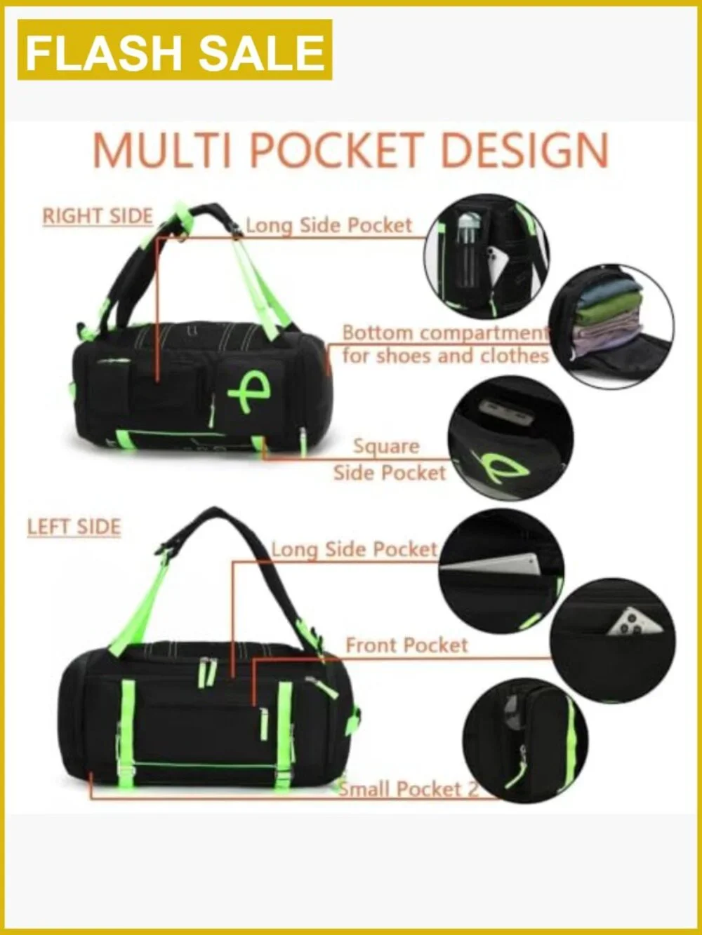 40L 2-in-1 Convertible Gym Duffel Backpack for Men Shoes Compartment